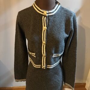 American Eagle Outfitters Gray Cardigan paired with matching mini skirt